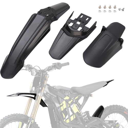 3PCS Surron Fender Kit - Front & Rear Mud Guards for Sur Ron Light Bee S/X, Segway X160/X260 Off‑Road Electric Motorcycle, Imitation Carbon Fiber Style - color: Black