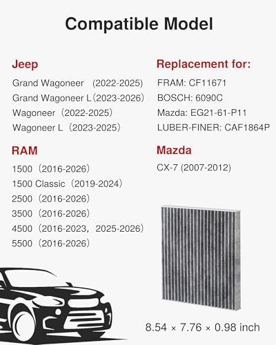 Puroma Cabin Air Filter Activated Carbon for CF11671 6090C Jeep Mazda CX-7 - style: CAF671S