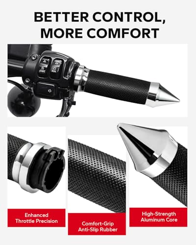 Amazicha 1inch Handlebar Grips, Cable Throttle Control Hand Grips Fit for Harley ’96-’07 Touring, ’02-’17 VRSC, ’08-’13 XR, ’96-’17 Dyna (Except FXDLS), ’96-Later XL - color: Chrome