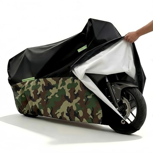 300D Heavy Duty Motorcycle Cover Waterproof Outdoor, Quad Cover for BMW, Harley, Yamaha, Lined with Cotton, Touring, Sportbike, Scooter, Powersports Vehicle Covers, 4XL Black & Camo - color: black camo, size: 90.55''-98.42''--4XL