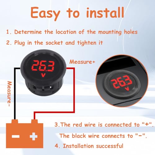 2 Pieces DC 4V-100V Voltmeter Gauge (Red) - color: Red, size: Not Waterproof