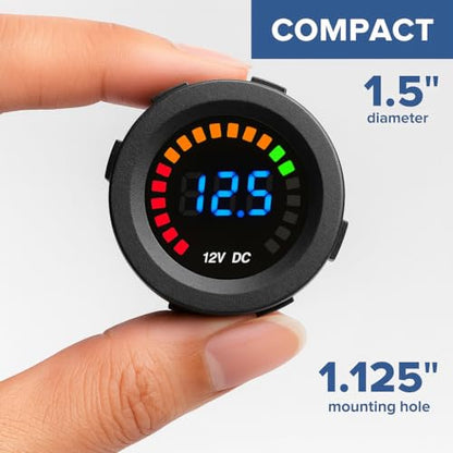 MGI SpeedWare 12vDC Voltmeter Gauge with Blue LED Digital Display (Short Body) - size: 12V Short Body