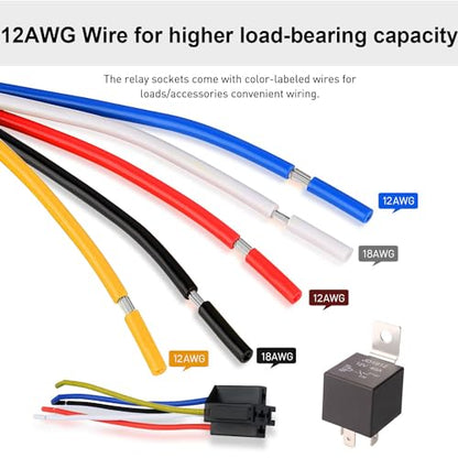Gebildet 2pcs JD1914 Car Relay Harness 12V 40A 4 Pin SPDT 12AWG Harness Sockets with Built-in Diode for Automotive Truck Van Motorcycle Boat - style: 12V-5pin