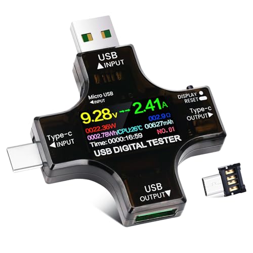 USB C Tester Power Meter 2 in 1, YEREADW Digital Multimeter 3.6-32V 0-8.0A Voltage and Current Tester Meter, Type C Voltmeter Battery Capacity Volt Ammeter Power Bank Fast Charger Detector