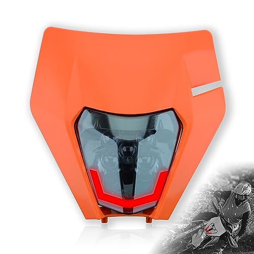 Headlight Head Lamp Light Fairing Mask Day Running Light For ATV Scooters Dirt Pit Bike Enduro (Orange+Red DRL) - color: Orange Red DRL