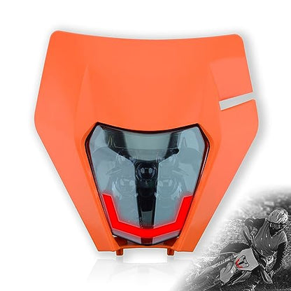 Headlight Head Lamp Light Fairing Mask Day Running Light For ATV Scooters Dirt Pit Bike Enduro (Orange+Red DRL) - color: Orange Red DRL