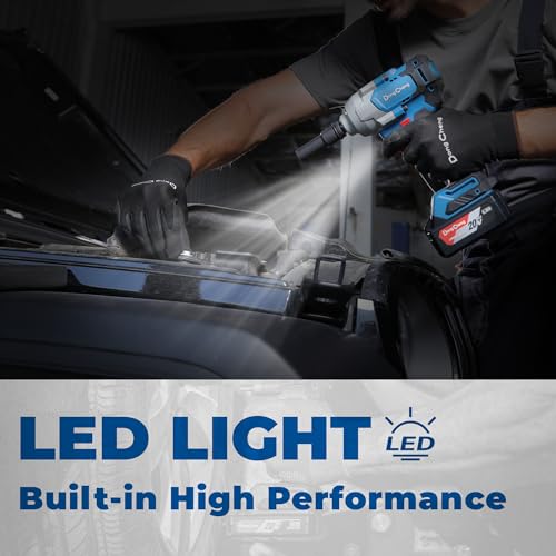 Dong Cheng 20V Brushless Impact Wrench, 670ft-lbs(910N.m) 1/2 Impact Gun - style: 2x4.0Ah Batteries