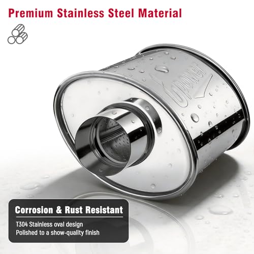 Upower 2.5 inch Ultra Quiet Resonator, 304 Stainless Steel Exhaust Muffler 2.5", 2.5'' Inlet & Outlet 14" Overall Length Universal Oval Performance Muffler Resonator - size: 2.5 Inch
