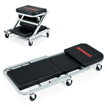 IRONMAX 36" Folding Z Mechanic Creeper, 6 Swivel Wheels, 330 LBS Capacity - size: 36 Inch