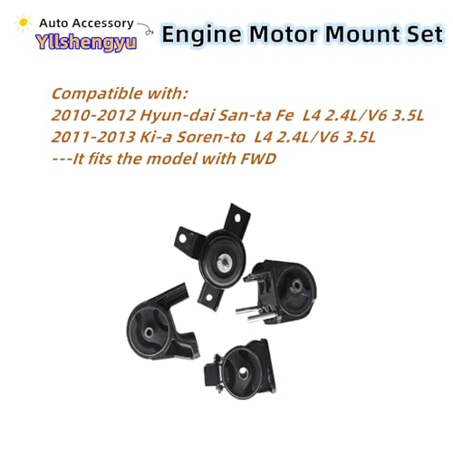 Engine Motor Transmission Mount Kit for 2010-2012 Santa Fe - size: 2011-2013 Kia Sorento L4 2.4L/V6 3.5L