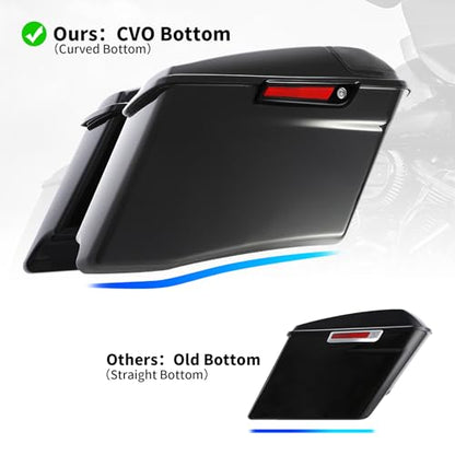 TCMT 4"Extended Hard Saddle bags Fit For Harley 2014-2024 Touring CVO Model - color: Black Latches, size: 4" Stretched(5x7 Speaker Lids)