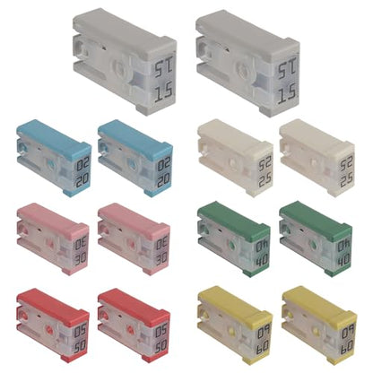 15A 20A 25A 30A 40A 50A 60A 32V Mini Slotted Automotive MCASE Shaped Cartridge Fuse Kit(Pack of 14pcs) - style: 15 20 25 30 40 50 60A