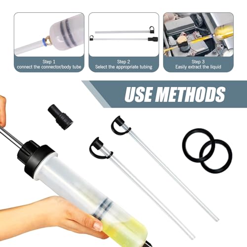 1 PC Car Manual Oil Extraction Pump, 200CC Power Steering Transmission Car Brake No Leak No Spill Oil Pump with Gasket Hose, Universal Car Vacuum Fuel Transfer Accessories (Transparent)