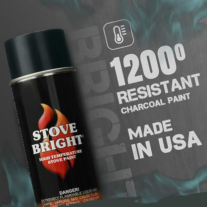 Stove Bright - High Heat Spray Paint | 1200°f Heat Resistant | Satin Finish For Wood Stoves, Fireplaces, Bbqs, Mufflers | Rust & Scratch Resistant | Charcoal Black Spray Paint For Metal | 12oz Can
