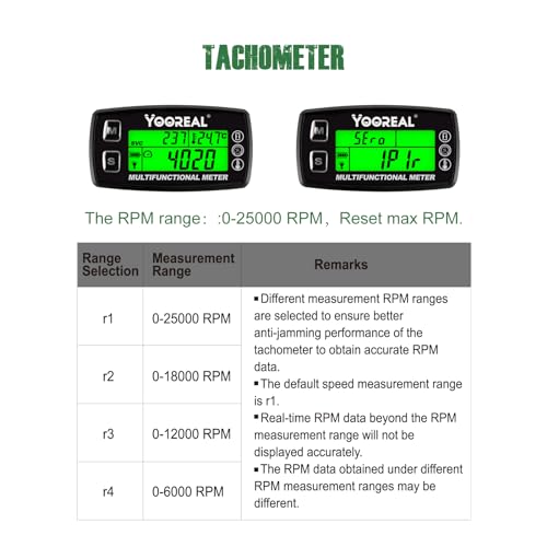 YOOREAL Engine Water Oil Temperature Gauge Digital Tachometer Hour Meter