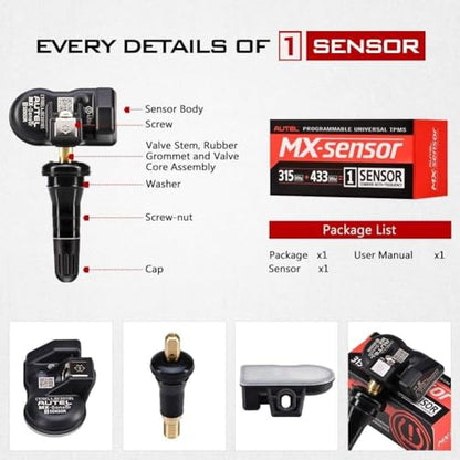 Autel TPMS Sensors MX 1 Sensor OEM Replacement Universal Tire Pressure Sensor 433/315MHz Press-in Rubber Valve Stem Programmed by TS408 TS508 TS508WF TS608 TS900 MX900TS MK900TS ITS600 MS906PRO TS - size: Autel MX Sensor Rubber 1pcs