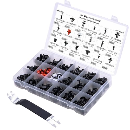 Rexka 364pcs for Mercedes Auto Body Clips & Retainers Assortment -18 Sizes & 1 Remover- Bumper, Fender, Door Panel, Molding, Interior Trim - Replaces 1249900492, 2019900292, 0009910198, 4639880278 - color: 364pcs
