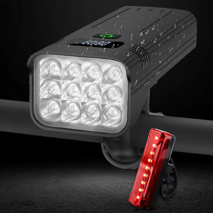 Bike Lights,Bike Light for Night Riding,10000Lumen LED Bike Headlight,Rechargeable Bike Headlight,Bright Bike Lights Front and Back with High Beam&Low Beam Light,Free Taillights - color: BLACK 12 LED