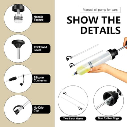 200cc Fluid Extractor Pump, Anti-breakage Plastic Manual Vehicle Filler, Sealed Anti-Splash Tubing-type Oil Suction Pump, Automotive Oil Syringe (White)