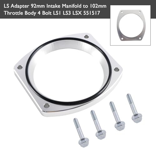 Bruce & Shark 102mm Aluminum Throttle Body Adapter Spacer Plate Kit Compatible with GM LS1 LS3 LSX LS Engine, With 4 Bolt & O-Ring