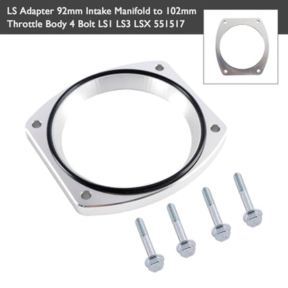 Bruce & Shark 102mm Aluminum Throttle Body Adapter Spacer Plate Kit Compatible with GM LS1 LS3 LSX LS Engine, With 4 Bolt & O-Ring