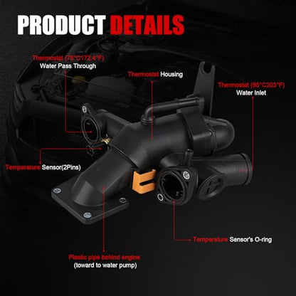 Engine Coolant Thermostat Housing Assembly Compatible with Jaguar S-Type 2003-2008,Vanden Plas,XJ8 2004-2009,XF 2009-2010,XK 2007-2009,Replaces#AJ811793 - size: AJ811793