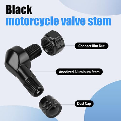 Black Aluminum 90 Degree CNC Motorcycle Tire Valve Stems TV25AL for Aprilia, Ducati, KTM, Easy Installation, 0.357"/8.3mm+0.3mm Valve Hole Dia, Pack of 2 - size: TV25AL-8.3 2pcs
