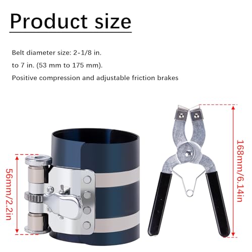 Piston Ring Compressor Tool Car Engine Piston Ring Installer Removal Kit Adjustable Sizes From 2-1/8 Inches To 7 Inches，with Piston Installer Plier