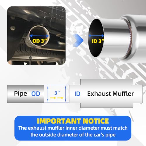 3" Inlet Exhaust Resonator, 3" Inlet/Outlet 12" Overall Length Exhaust Resonator Muffler, Straight Through Stainless Steel Muffler - size: 3" Inlet 12" Overall Length