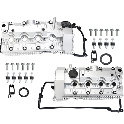 MITZONE Aluminum N62 Valve Covers Set Compatible with BMW 545i 550i 2004-2010 X5 645Ci 650i 2004-2010 745i 745Li 750i 750Li 2002-2008 4.4L 4.8L Replace 11127522159 11127563474 with Gaskets