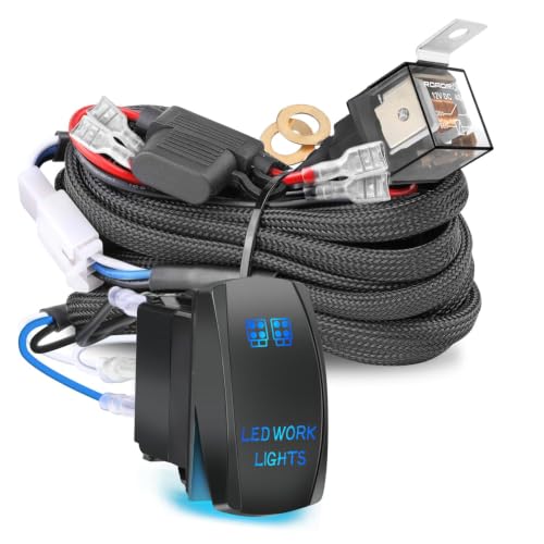 Nirider Wiring Harness 2 Lead, 12V 40A Rocker Switch Relay Fuse Nylon Wiring Harness Kit for LED Light Bars Fog Lights Work Lights Driving Lights Offroad LED Pods Wire Kit for Truck UTV ATV Boat