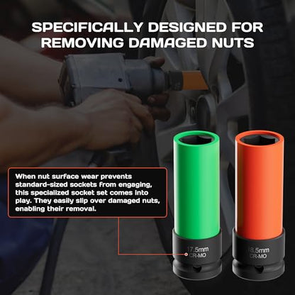 7PCS 1/2" Drive Half Size Lug Nut Impact Socket Set 16.5-22.5mm