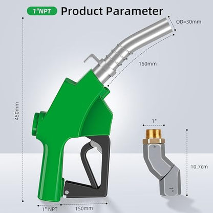 1" NPT Auto Shut-Off Fuel Nozzle with 360° Fuel Hose Swivel & Hook - color: 1pack Green, size: 1'' NPT with Swivel