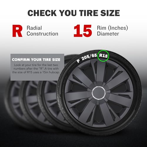 15" Universal Wheel Rim Cover Hubcaps Snap On Car Truck SUV - color: 5077-Black Matte-15