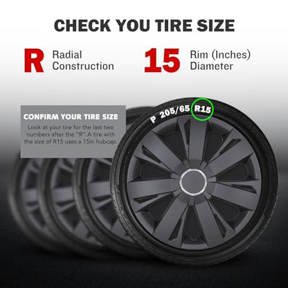 15" Universal Wheel Rim Cover Hubcaps Snap On Car Truck SUV - color: 5077-Black Matte-15