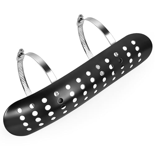 Motorcycle Exhaust Heat Shield with Holes, Bent Metal Shield Intake Baffle Cover with 90-110mm Clamps - Black - color: black