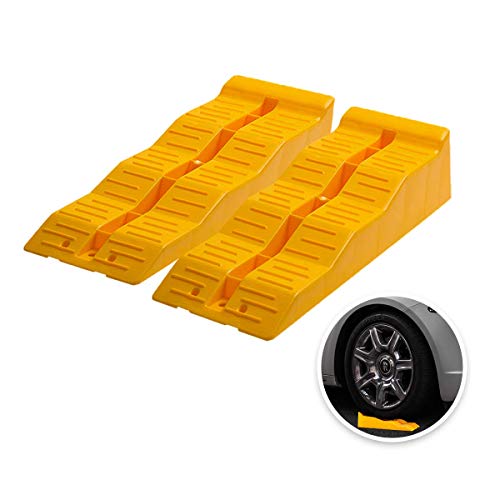 Yellow Leveling Car Ramps – Set of 2 Block Car Ramp, Tri-Leveler, Sturdy Material on Uneven Ground, Universal Fit for Cars Trailer SUV, Stable Ramp/Wheel Chocks Premium Quality, Zento Deals