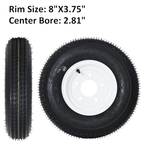 Garvee 2-Pack 4.80-8 Trailer Tires on 8” White Rims, 5 Lug on 4.5” Bolt Pattern, Load Range C 6PR, 760 lbs, Bias Ply Pre-Mounted for Utility/Boat/Camper Trailers - size: 4.80-8, style: 5 Lug
