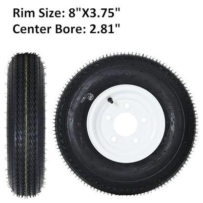Garvee 2-Pack 4.80-8 Trailer Tires on 8” White Rims, 5 Lug on 4.5” Bolt Pattern, Load Range C 6PR, 760 lbs, Bias Ply Pre-Mounted for Utility/Boat/Camper Trailers - size: 4.80-8, style: 5 Lug