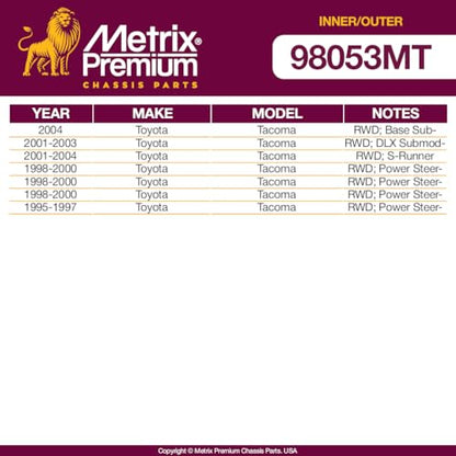Metrix Premium Chassis Parts Inner & Outer Tie Rod End Kit Fits Toyota - size: 98053MT