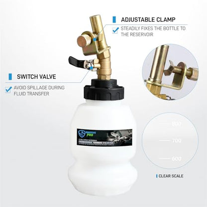 SMOTIVEPRO 1L Brake Fluid Refilling Bottle with Swivel Clamp and Switch Valve for Automotive Brake Flushing, Bleeding, and Master Cylinder Brake Fluid Refilling - size: 1Lbrake Refilling Bottle