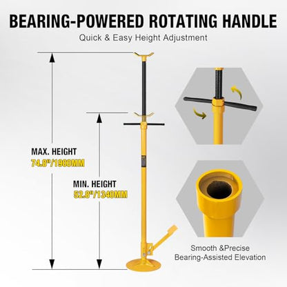 YELLOW JACKET Underhoist Support Stand 3/4 Ton Capacity with Foot Pedal, Lifting from 52.8" to 76.5", 12 Inch Diameter Base, Bearing Mounted Spin Handle, Contoured Saddle, Supports Vehicle Components - size: 3/4 ton with Foot Pedal
