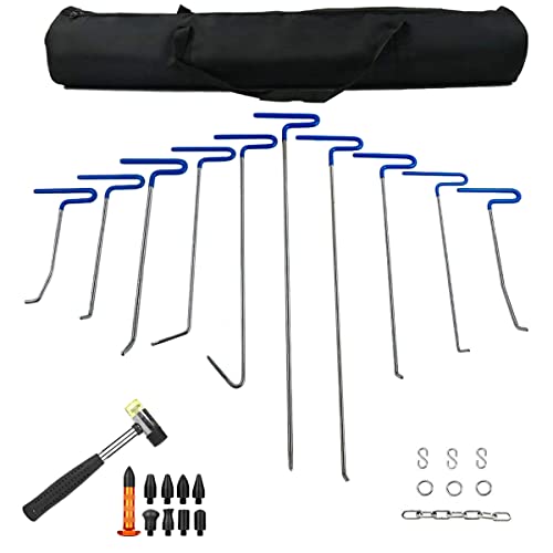 LadyRosian 28PCS Paintless Dent Removal Rods Stainless Steel Kit with Rubber Replaceable Heads Tool for Car Auto Body Dents Hail Damage Removal - color: B Rods
