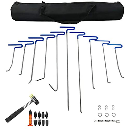LadyRosian 28PCS Paintless Dent Removal Rods Stainless Steel Kit with Rubber Replaceable Heads Tool for Car Auto Body Dents Hail Damage Removal - color: B Rods