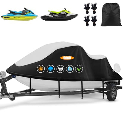 Jetski Cover 900D Waterproof for Yamaha Kawasaki,115IN-120IN 3 Seater PWC - color: Silver-900-D, size: XL-115"-120"