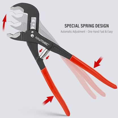HAUTMEC 10-Inch Water Pump Pliers, Auto Adjusting Tongue and Groove Joint Pliers, One-Hand Spring-Loaded Design, CRV Steel V-Jaw with Comfort Grip, for Plumbing, Home Repair and Pipe Fittings, HT0088 - style: HT0088
