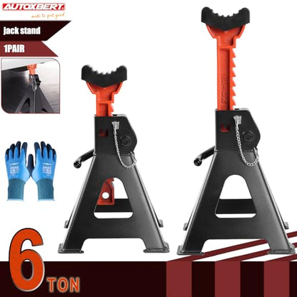 Jack Stands 6 Ton with Double Locking,Large Foot Base,Rubber Pads,for Lifting Trucks SUVS UTV/ATV MPVS,15.75"-23.23" Adjustable Height,Heavy Duty Steel Car Jack Stands,13000 lb Capacity,1 Pair - size: 6T+Rubber Pads+Gloves