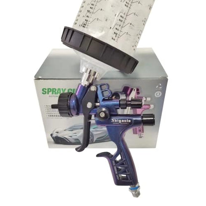 HVLP 6800B spray gun 1.3mm with no wash cup and adapter car spayer painting tool spray air paint gun airbrush low pressure 260L/MIn (Blue)