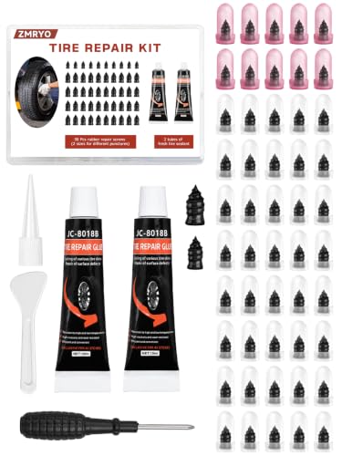 50 PCS Quick Fix Screw-in Tire Plug Kit with 2 Tubes of Sealant Glue
