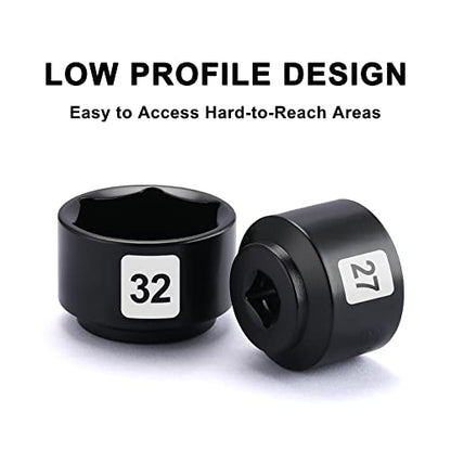 Mayouko 7 Pieces 3/8" Drive Low Profile Oil Filter Wrench Socket Set, Oil Filter Cap Remove and Install Tool Kit, 24mm, 25mm, 27mm, 28mm, 29mm, 32mm, 36mm, CR-V - size: 7PCS- 24,25,27,28,29,32,36mm